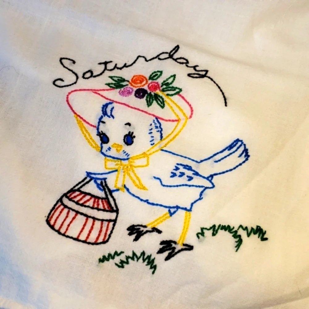 Hand Embroidered Vintage Flour Sack Kitchen Towel